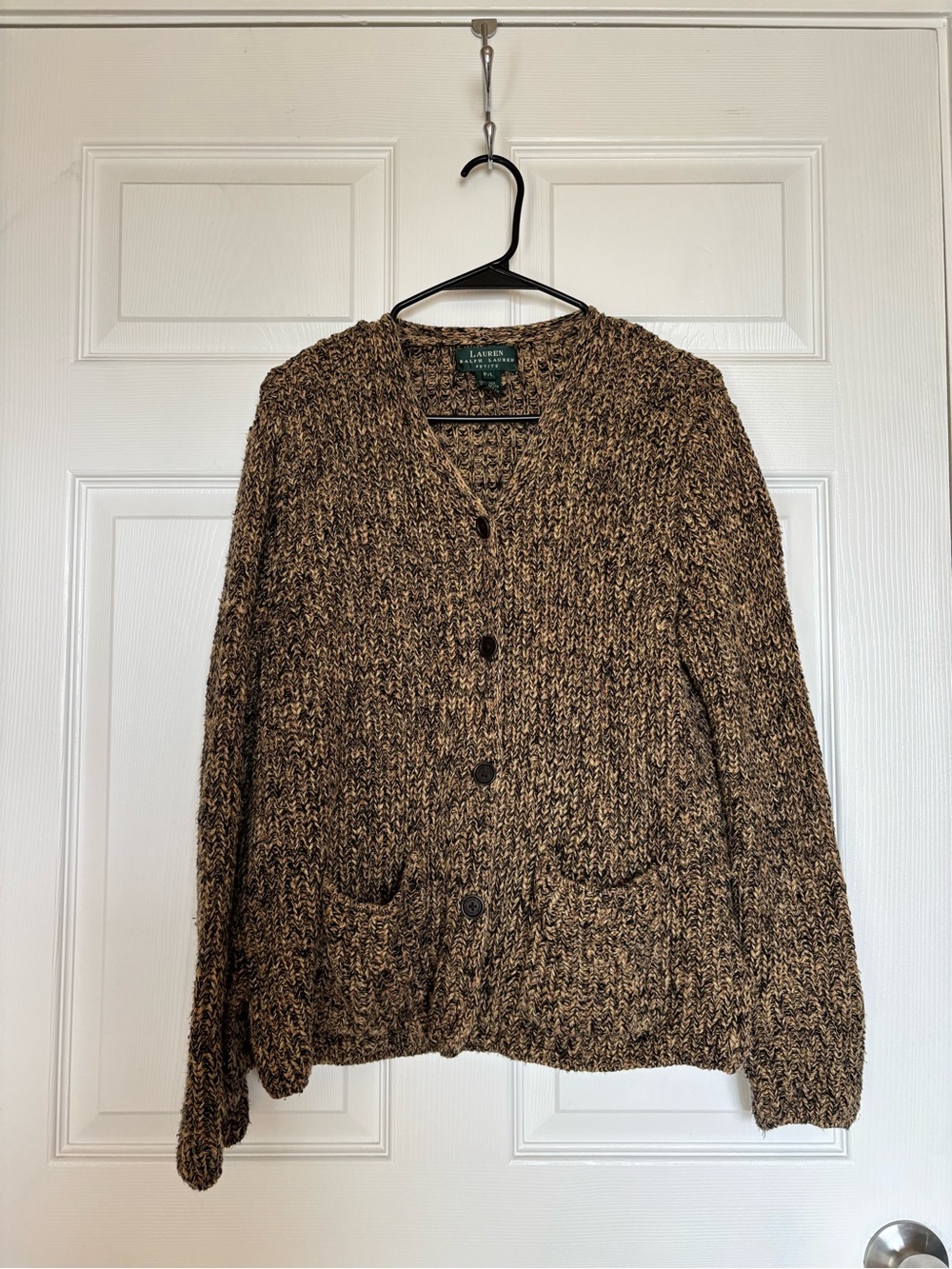 Ralph Lauren Womens Cardigan Sweater Brown Marled Long Sleeve V Neck Button L